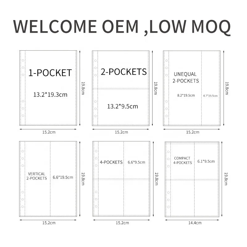 Custom Photocard Loose-leaf 6 Ring A5 Binder Inner Page Pouch Photo Card Transparent clear PP Photo Sleeves Notebook Refills
