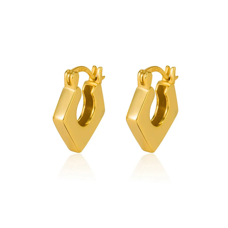 High Polished Geometric Huggie Earrings Hot Sale S925 Sterling Silver Diamond Shape Earrings