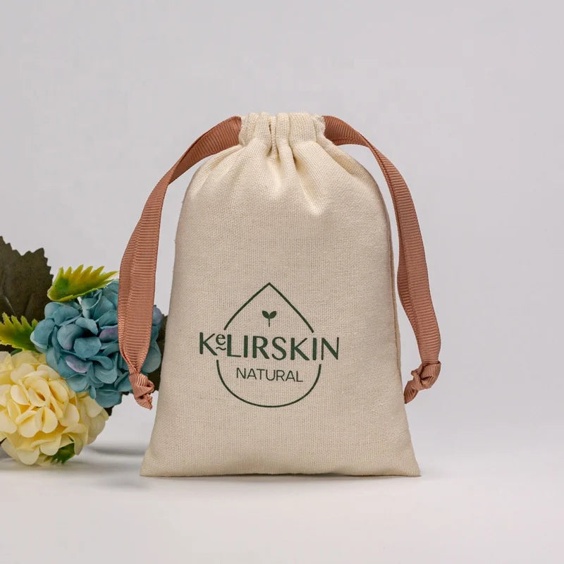 Custom Logo Linen Cotton Bags Printed Pouch Gift Drawstring Bags Mini Cotton Drawstring Pouch