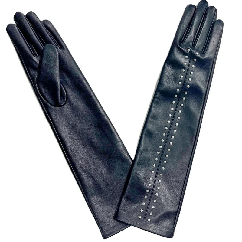 Sample Support Sample Support 2026 New Style Opera Long Black Sheepskin Leather Gloves
