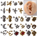 Antique Silver Plated 20G Stainless Steel Cartilage Earrings Vintage Earlobe Helix Screw Back Stud Piercing Diamond Pearl