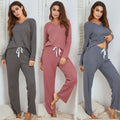 Women's Waffle Knit Pajama Set - Long Sleeve Top & Pants Soft Breathable Loungewear for Home Sleep & Relaxation