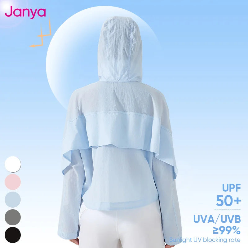 Janya Long Sleeve Women's Lightweight Gym Top Zip Waterproof Sun Proof UPF50+ Anti-UV Yoga Jacket for Summer Wear Active Tops