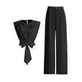 TWOTWINSTYLE Elegant Two Piece Set Sleeveless Spliced Lace up Vest High Waist Pant Women Sets Two Piece