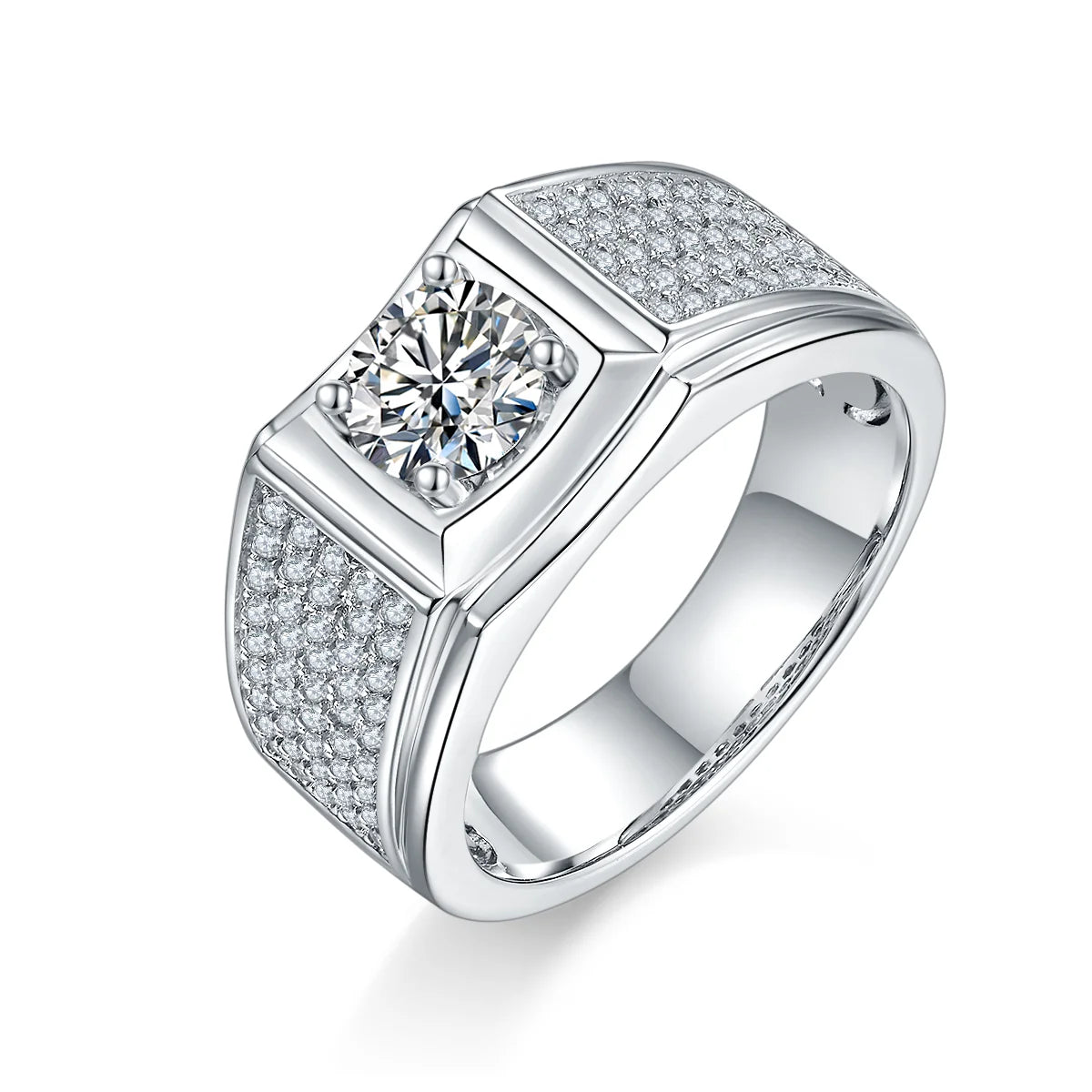 Luxury Design Brilliant Cut 925 Sterling Silver Diamond Engagement Mens Moissanite Gold Ring