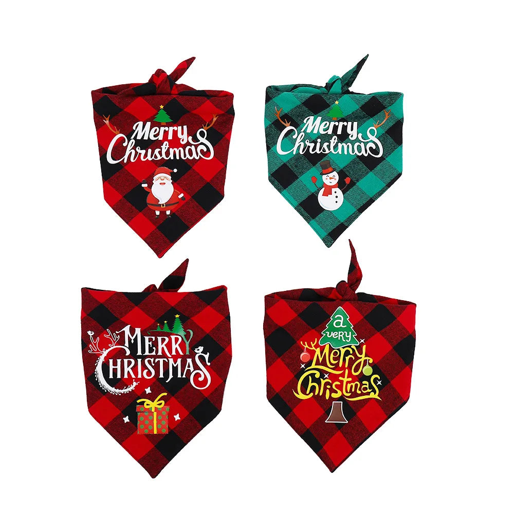 100% Cotton Pet Triangle Scarf Dog Saliva Towel Christmas Dog Bandana for Costume Accessories Decoration