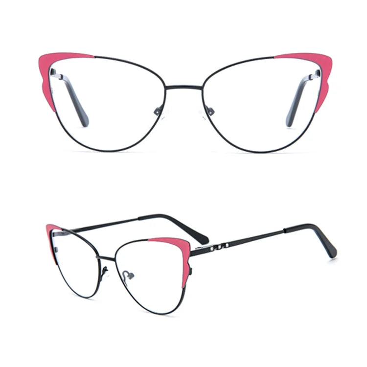 8526 New Fashion Style Butterfly Eyeglasses Frame Clear Cat-Eye Metal Optical Glasses Temple with Diamond Eyewear 2025