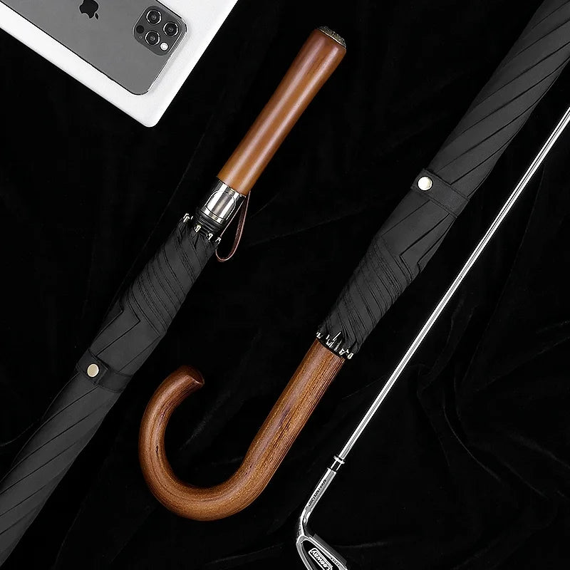 Straight Umbrella Rain Big Golf Umbrella Long Samurai Umbrella New Non-slip Wooden Handle Customized Umbrella