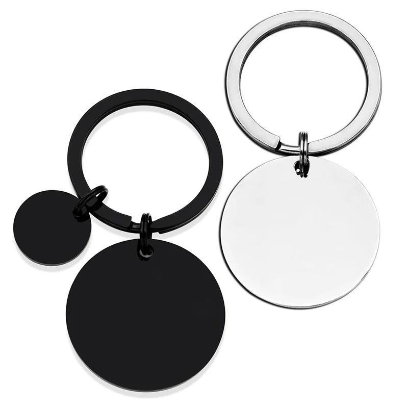 Wholesale DIY Custom Logo Stainless Steel Keychain Round Shape Metal Keyring Engraved Lettering Promotional Carabiners Keychains