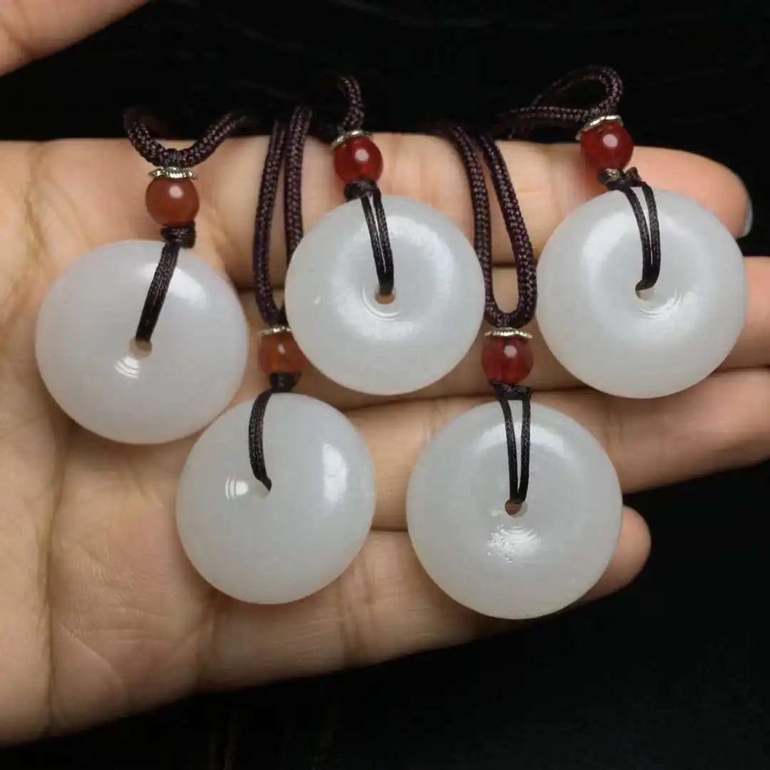 Crystal Donuts Marble Jade Pendant Healing Meditation White Jade for Gift