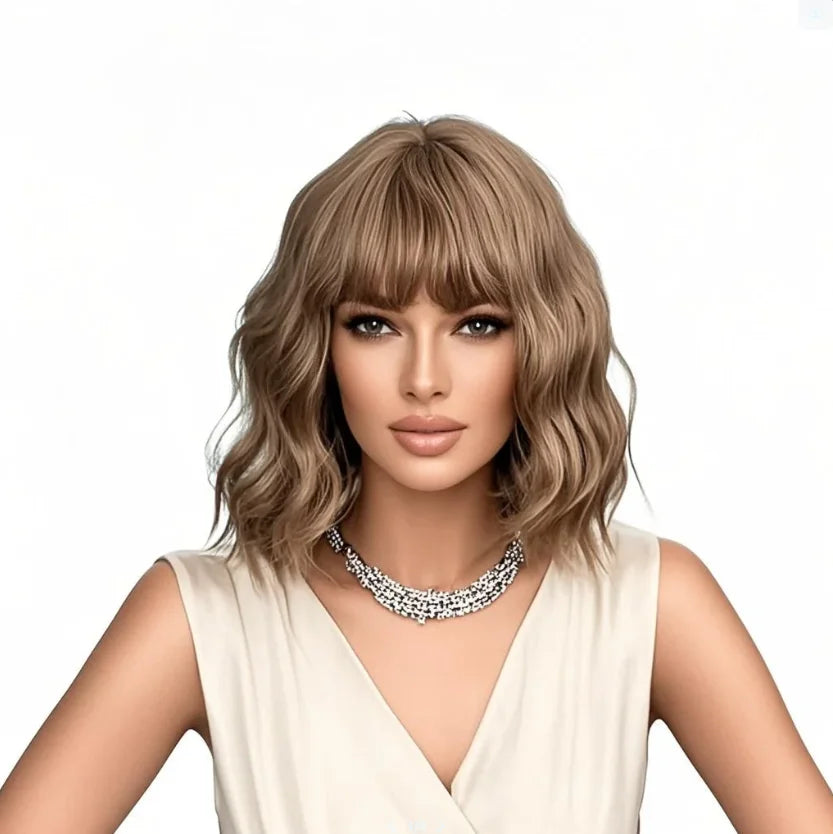 With Bangs 16 Inches Futura High Temperature Fiber Synthetic Wave Wigs for Daily Party