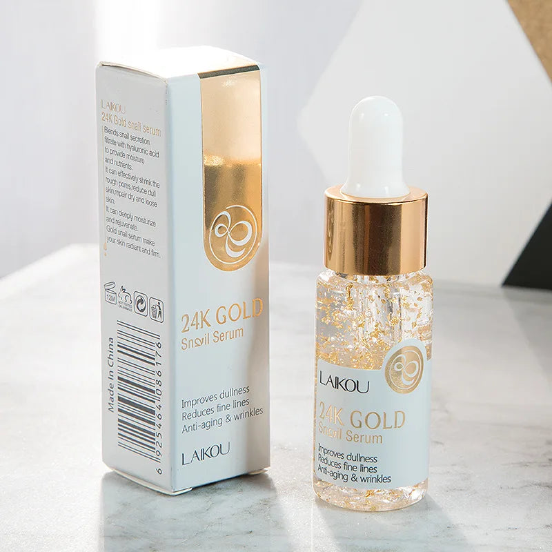 LAIKOU 24K Gold Snail Stock Deep Moisturizing Anti-Aging Face Serum Hyaluronic Acid Herbal for Eye Whitening Anti-Wrinkle