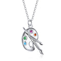 925 Sterling Silver Fine Statement Necklace Color Palette Chain with Zircon Crystal Art Brush for Women SCN457
