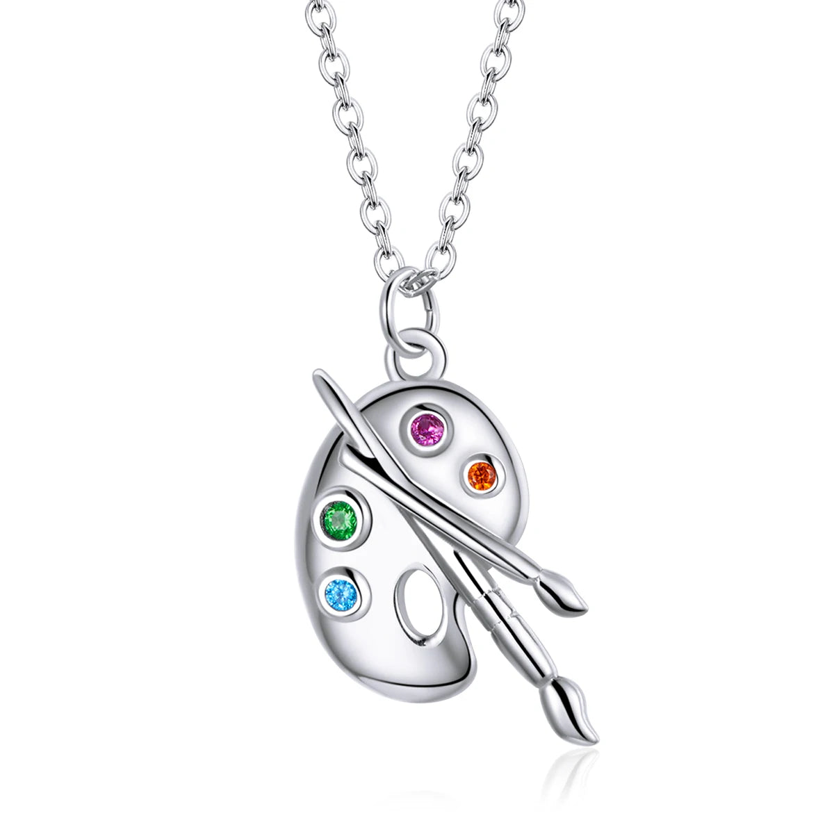 925 Sterling Silver Fine Statement Necklace Color Palette Chain with Zircon Crystal Art Brush for Women SCN457