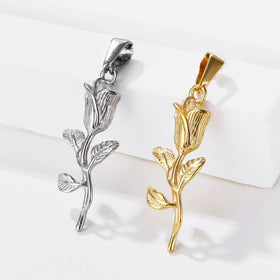 Elegant Rose Pendants Fashion Plant Rose Flower Necklace Pendant 18k Minimalist Stainless Steel Charms for Jewelry Making