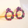 High Quality Red Zircon Flower Ornament Christmas Earrings Stud Drop Xmas Jewelry Accessories Gift for Women Girls Holiday Party
