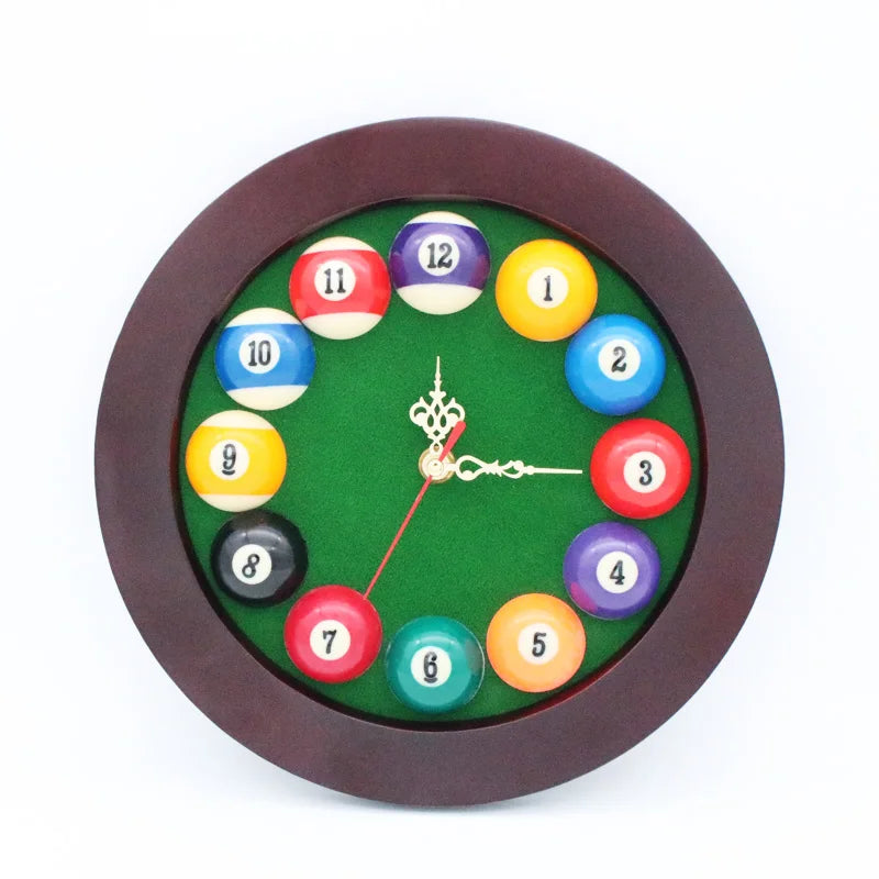 Billiard Accessories Round Billiard Wall Clock Brown Frame Green Felt