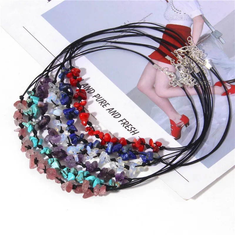 Natural Crystal Necklace for Women Baroque Pearl Charm Chips Mineral Stone Small Black Spinel Choker Necklace