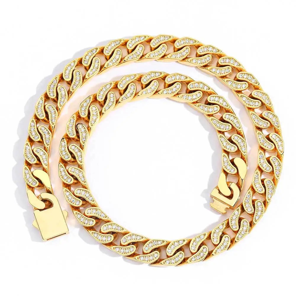 Iced Out Stainless Steel Cuban Link Chain Tarnish Free Hip Hop Men Jewelry 12MM CZ Miami Cuban Necklace