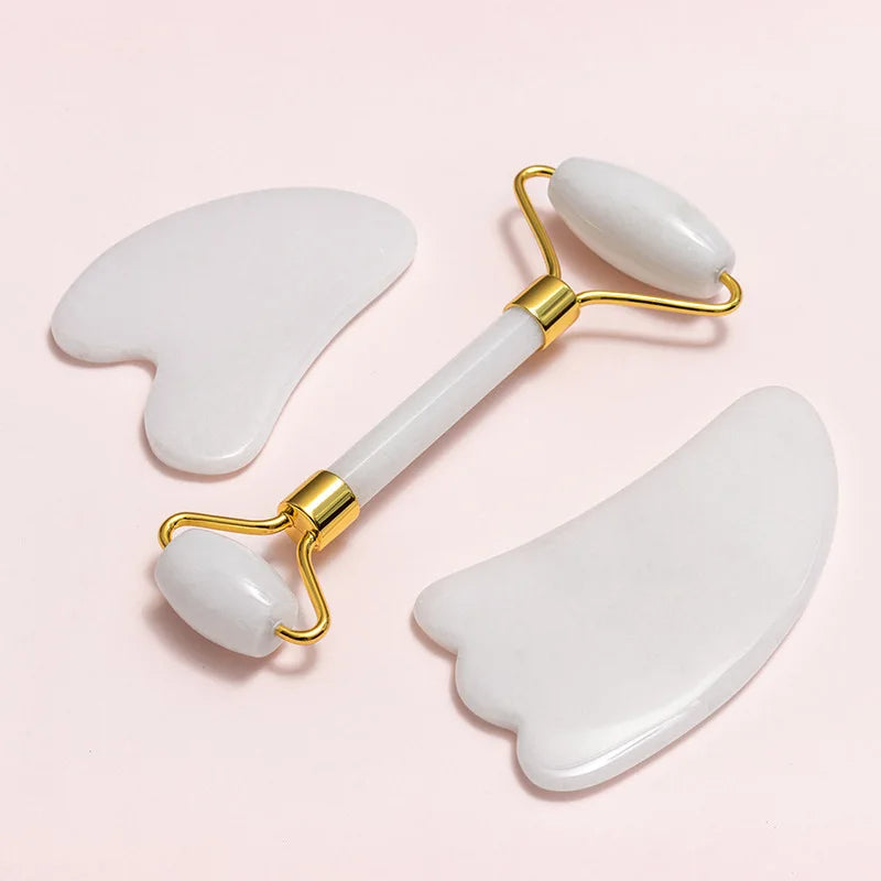 Natural White Jade Facial Roller for Anti-Aging Beauty Gua Sha Rollers for Face Eye Neck Care