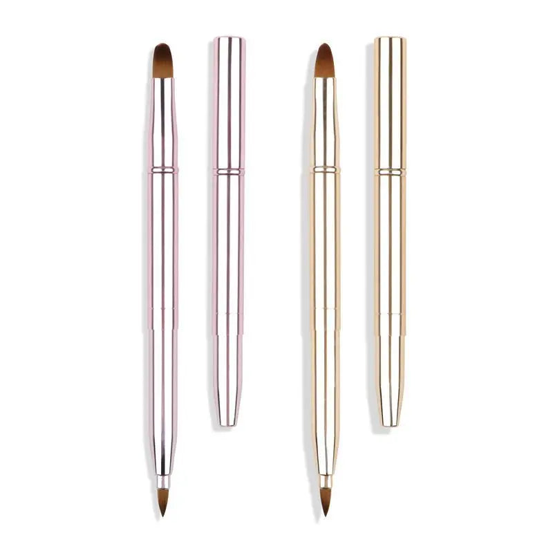 Gold Pink Handle Synthetic Hair 2 in 1 Portable Luxury Reusable Lip Brush