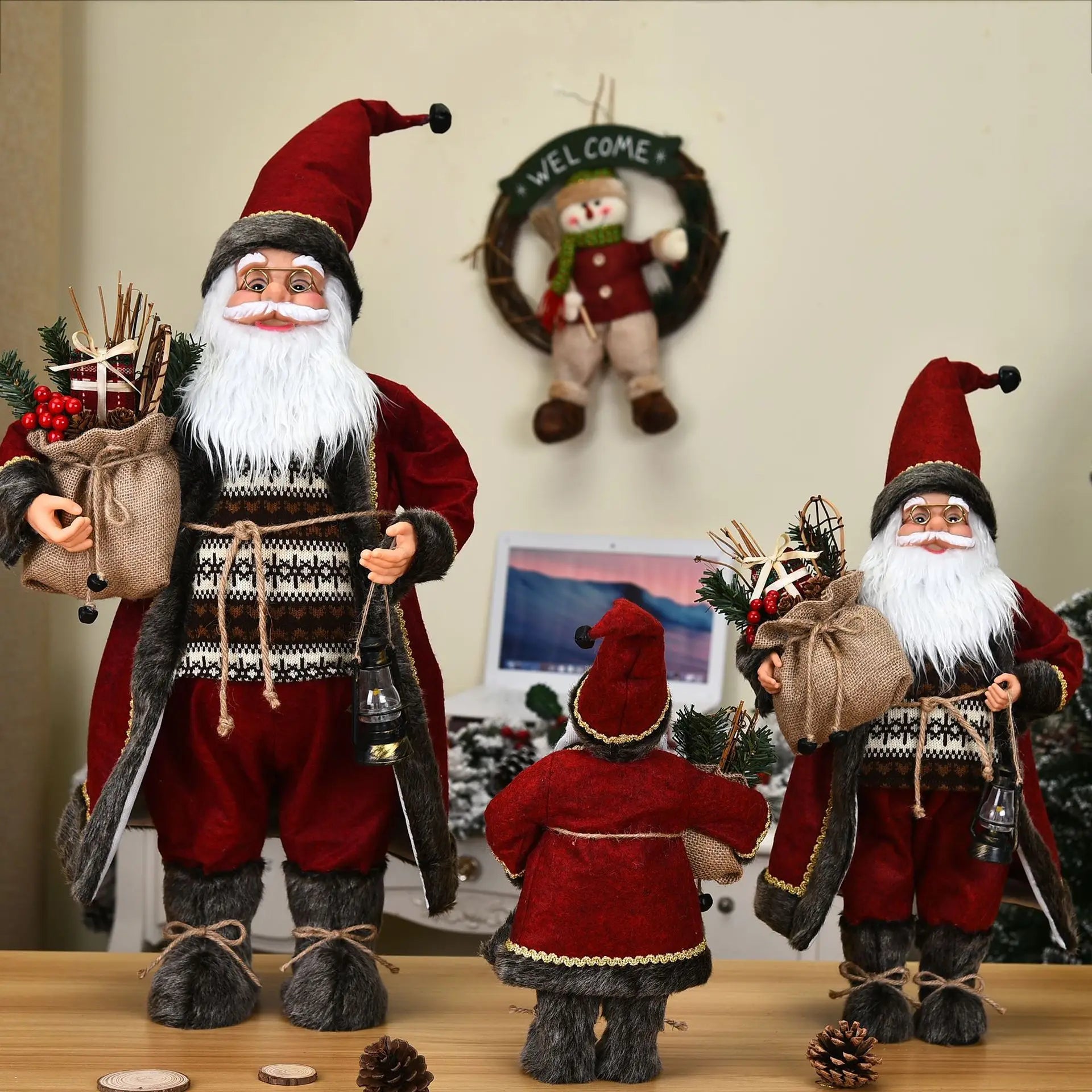 Wholesale  New Santa Claus Series Christmas Robe Fabric Dolls for Home Decoration Gift Toy Ornaments