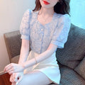 Women Tops Summer Short Sleeve V-Neck Blouse Women Blusas Mujer De Moda 2025 Verano Lace Blouses Femme Shirts 8504#