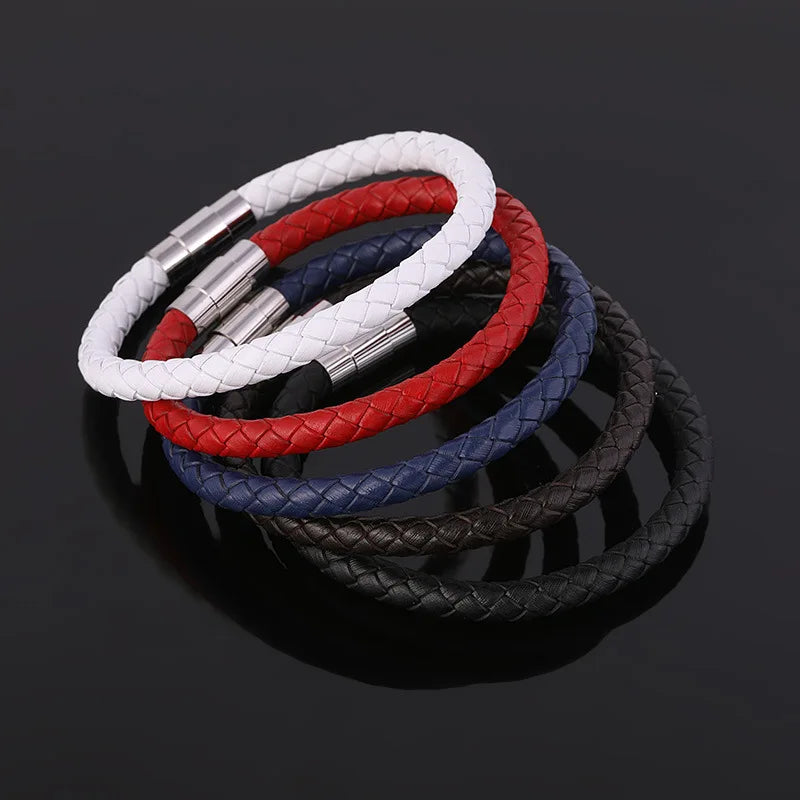 Simple Design Stainless Steel Clasp Real Leather Bracelet Cheap Jewelry for Men