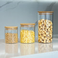 Hot Sale High Borosilicate Glass Jar Home and Kitchen Glass Storage Jar Glass Spice Jar with Bamboo Lid Set