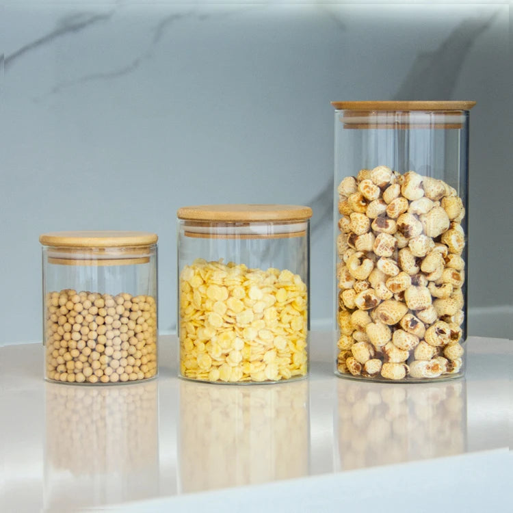 Hot Sale High Borosilicate Glass Jar Home and Kitchen Glass Storage Jar Glass Spice Jar with Bamboo Lid Set