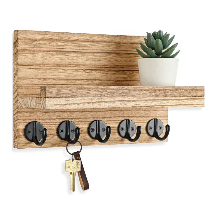 Decorative Key and Mail Holder with Shelf Has Large Key Hooks Key Holder for Wall