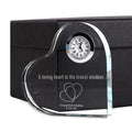 Unique Design Customize Crystal Clock Souvenir Heart Shape Decoration Clock Clear Glass Wedding Favors Gifts for Guests CWG-01E