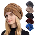 Slouchy Winter Warm Unisex Fleece Plush Lined Checkered Knit Slouchy Hats Thick Skull Chunky Beanie Cap