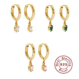 Exquisite Multi Color Gold Plated 925 Sterling Silver Earrings Chic Oval Cubic Zirconia Drop Earrings for Party
