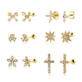 FUAMAY Fashion Silver 925 Cubic Zirconia Stud Earrings Jewelry Ball Back Stud Cross Earrings