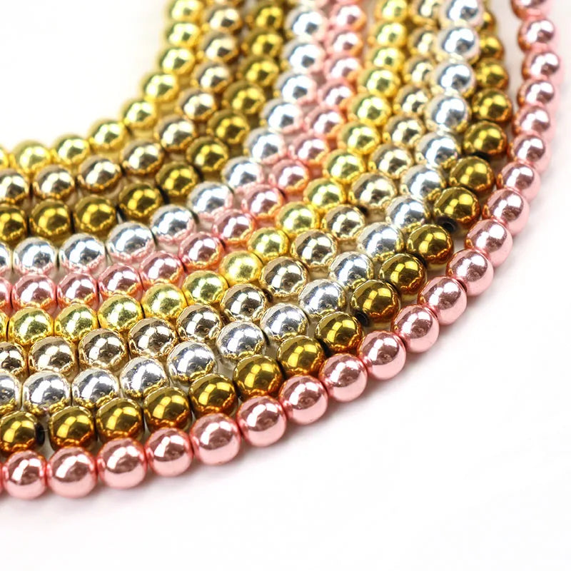 Wholesale Non-magnetic Hematite Bead Natural Rose Gold Electroplated Beads for Jewelry Making 4mm 6mm 8mm 10mm