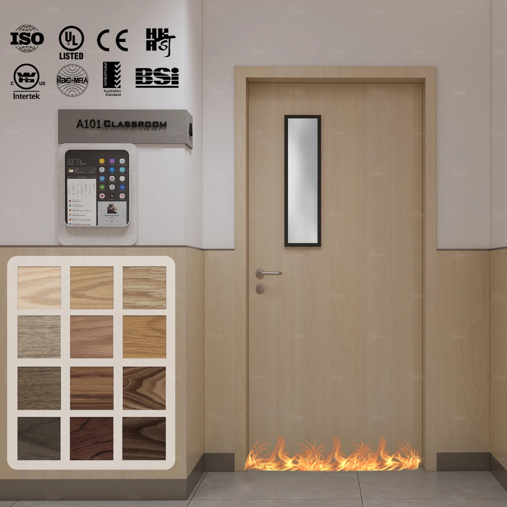 AS Listed Fire Door Modern Design Wooden Interior Fireproof Door 30 60 90 Minutes Fire Rated Wood Classroom Door for School