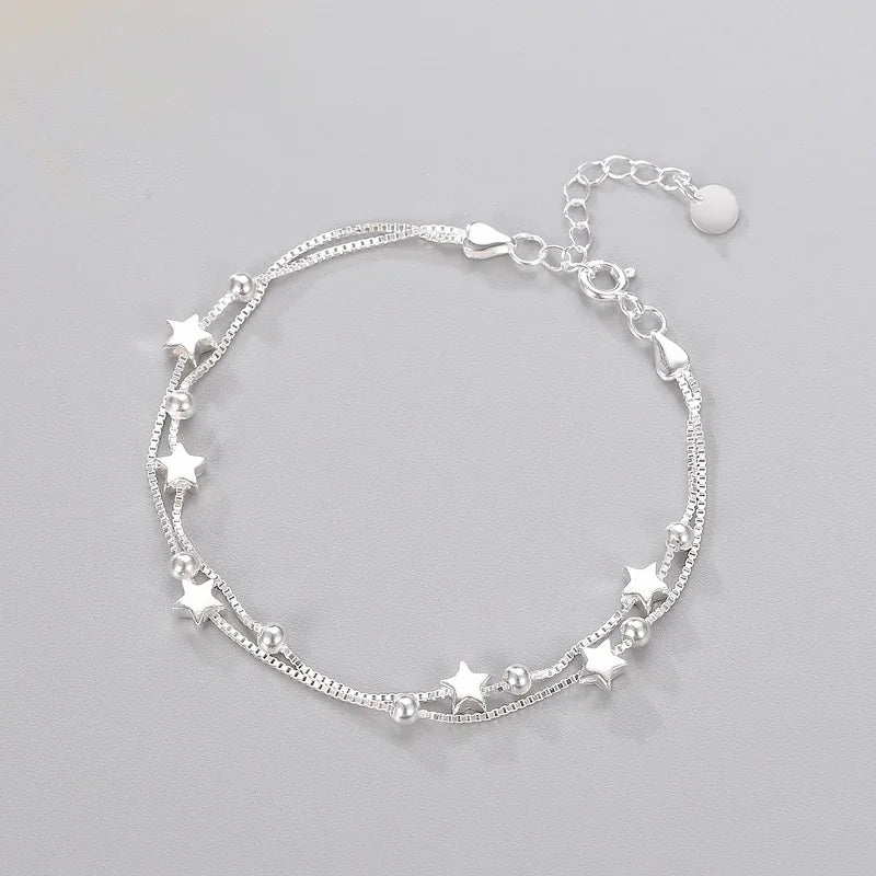 Tiny Little Twinkle Stars Charm Bracelet Minimal 925 Sterling Silver Star Charm Bracelet