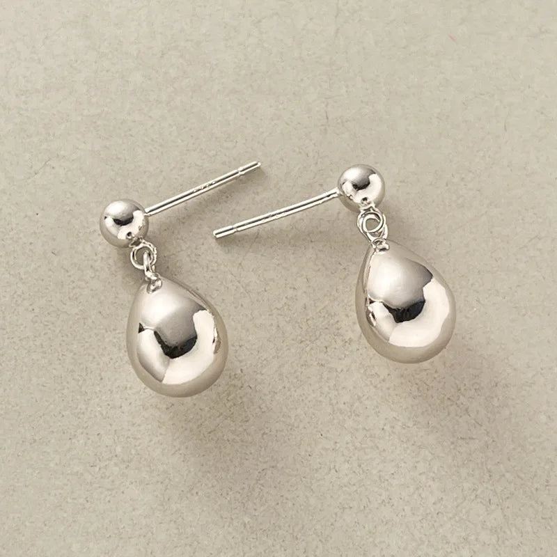Air-Filled Teardrop Earrings 925 Sterling Silver Puffy Water Drop Design Modern Minimalist Dangle Jewelry Wholesale