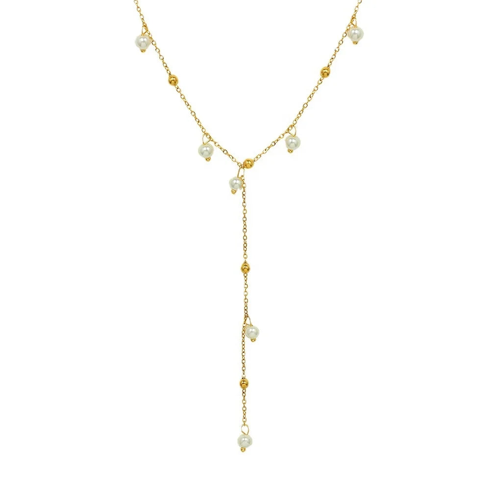 Best Selling Initial Fashion Jewelry Stainless Steel Gold Plated Baroque Pearl Tassel Woman Luxury Statement Necklace