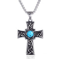 New Style Natural Stone Turquoise Titanium Stainless Steel Male Cross Pendant Necklace