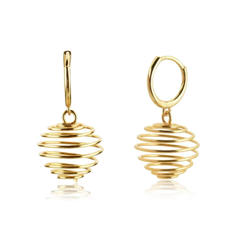 Trendy Rose Gold Plated 925 Sterling Silver Religious Spring Ball Pendant Huggie Earrings for Wedding Gift Party