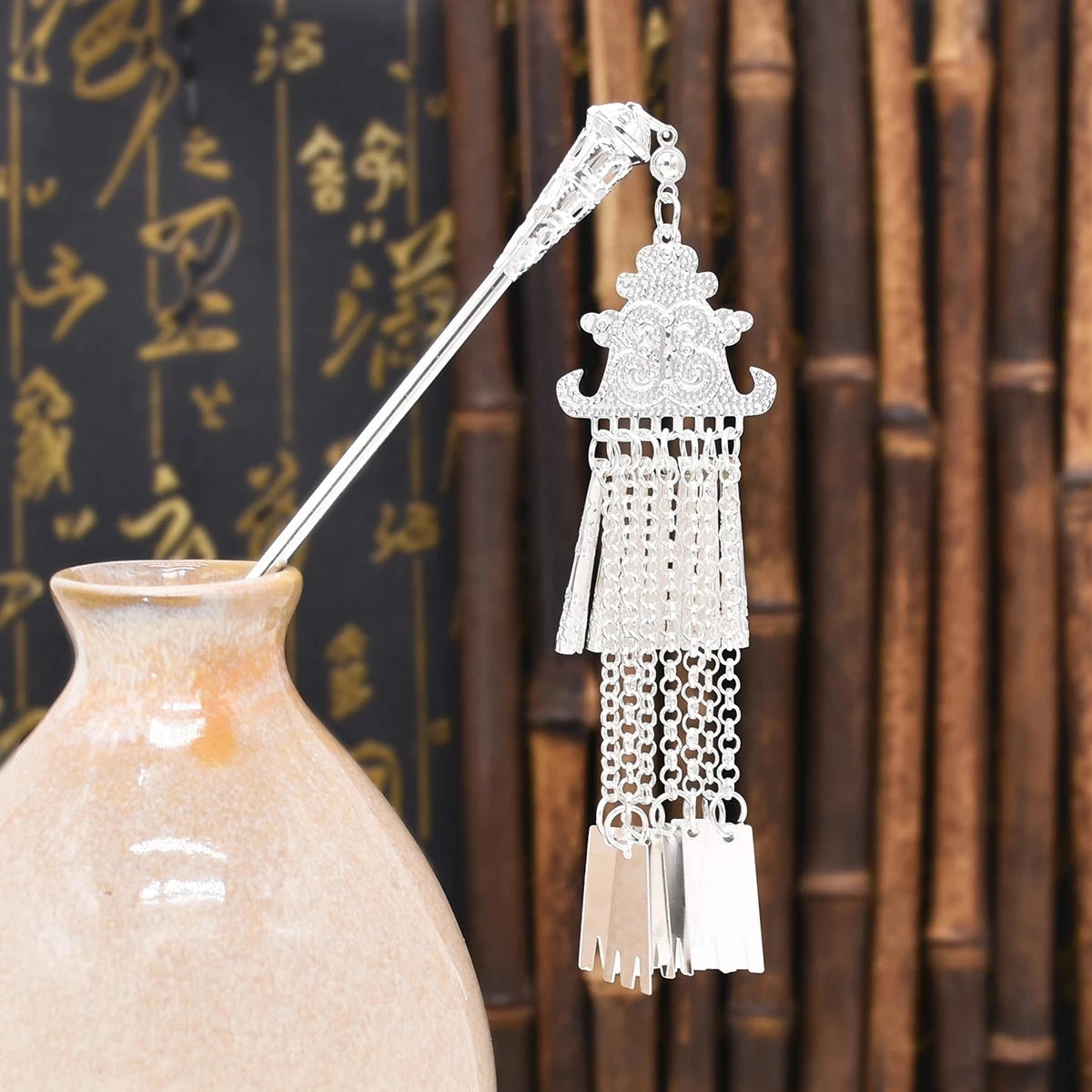 Silver Alloy Tassel Women Hairpin Ethnic Pendant Statement Hair Jewelry Hair Stick Hair Accessories