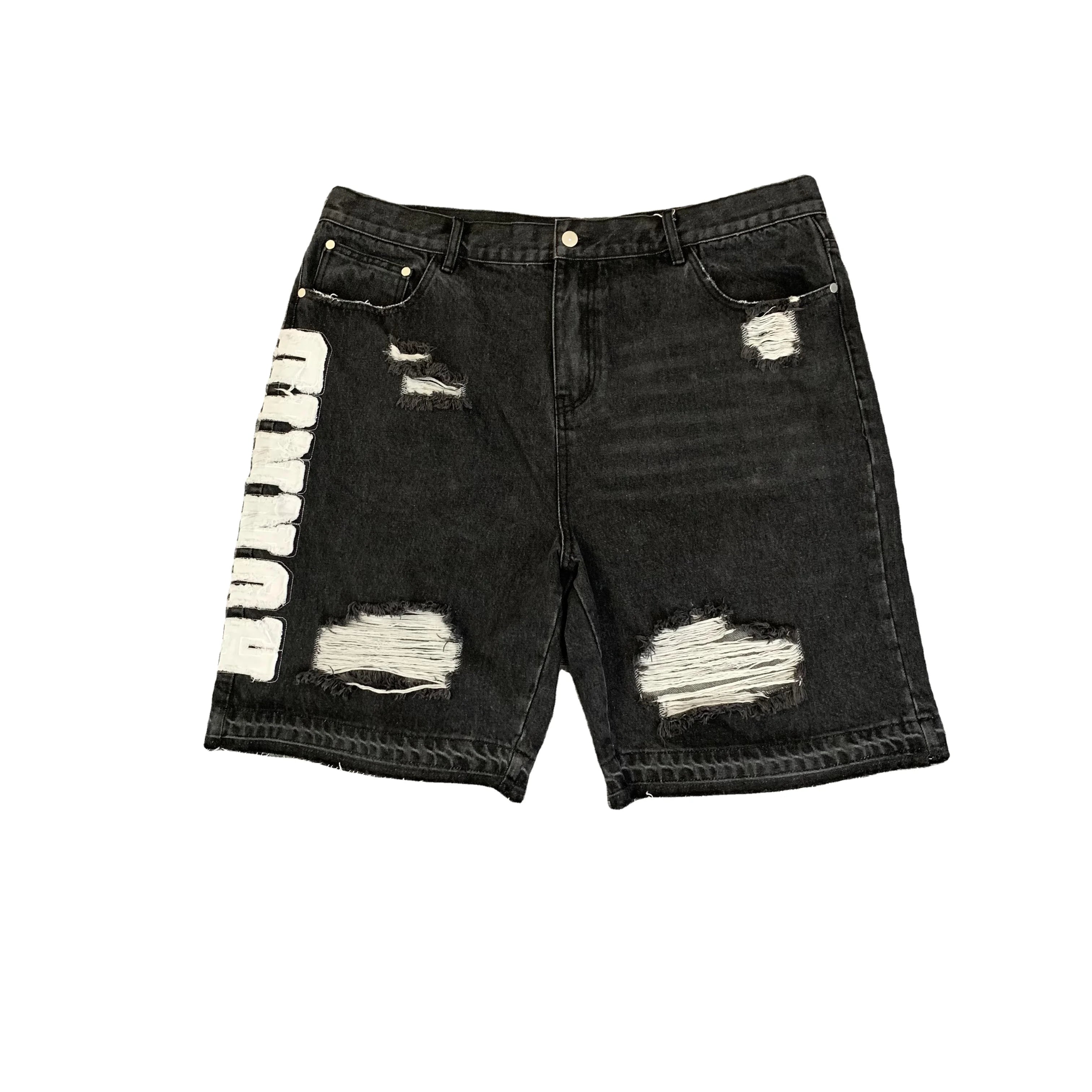 DENIMGUYS Custom Embroidery Applique Men's Baggy Jorts Summer Streetwear Vintage Ripped Holes Men Denim Short Pants