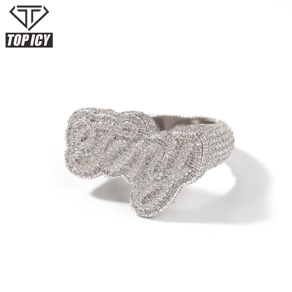 Fashion Custom Letter Ring Silver Gold Jewelry Iced Out Hip Hop Rings for Men Women Platinum 18k Gold Plated