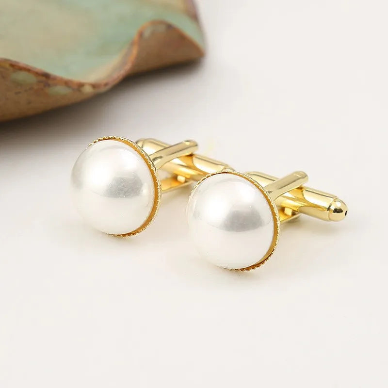Pearl Bright Color Men's Fashion Gold-plated Stainless Steel Cufflinks for Wedding and Party-Light Luxury Wine Accessories