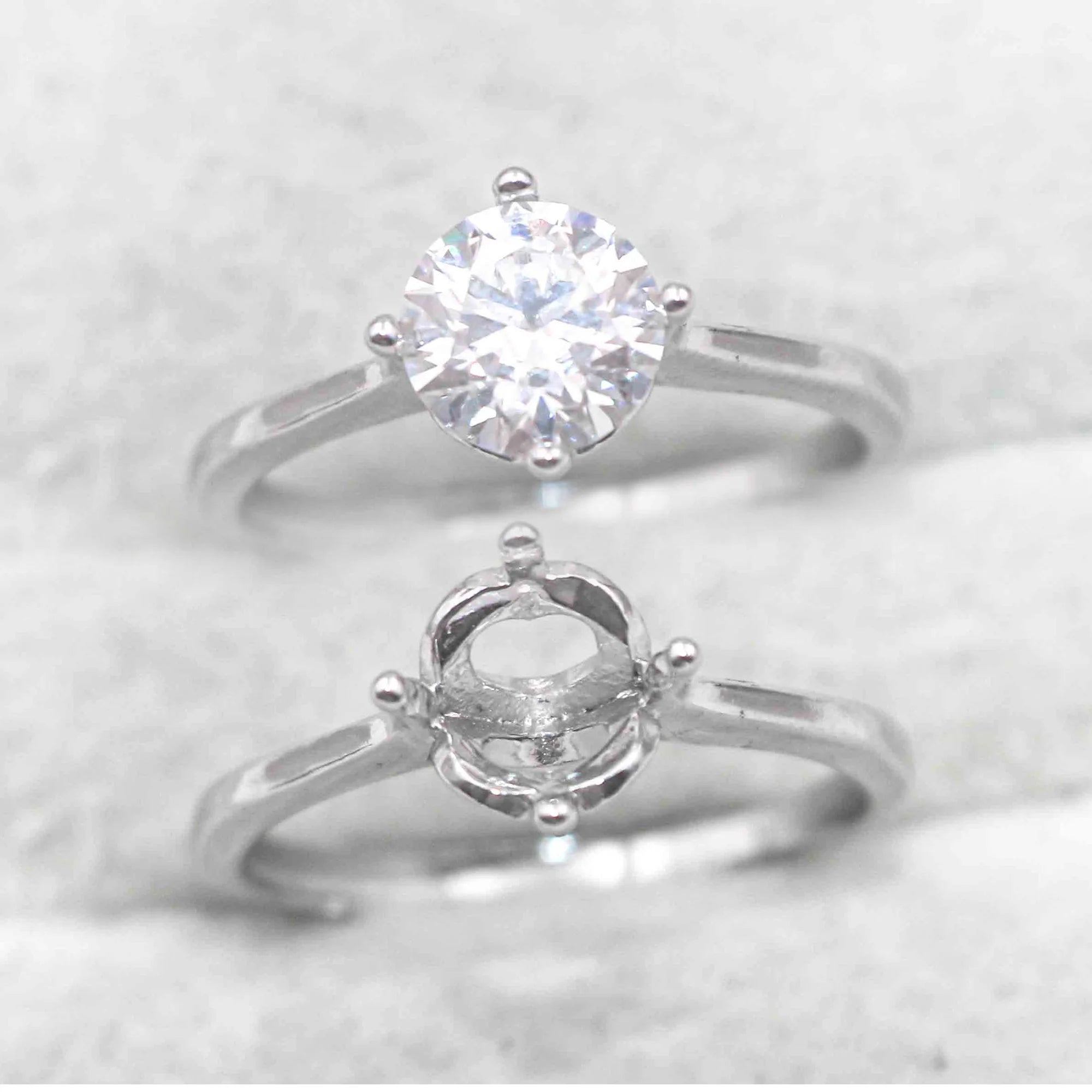 Sterling Silver 6.5mm/1 Carat Semi Mount Ring Frame Blank Moissanite Diamond Setting Base Without Center Stone Inlay for DIY