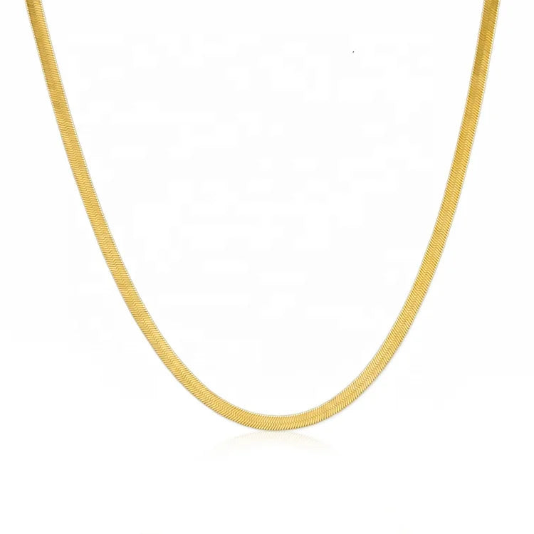 New Arrival Stainless Steel Flat Snake Chain Yellow Gold Plated Herringbone Chain Necklace Women
