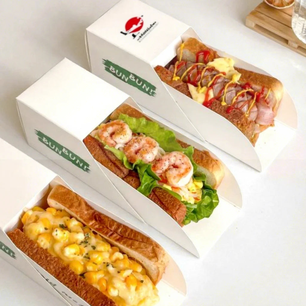 Eco-Friendly Food Grade Sandwich Slide Box Tray for Sushi Bakery Crepes Egg Drop Sandwich Catering-Embossed Paper Box Packaging MegaBDM