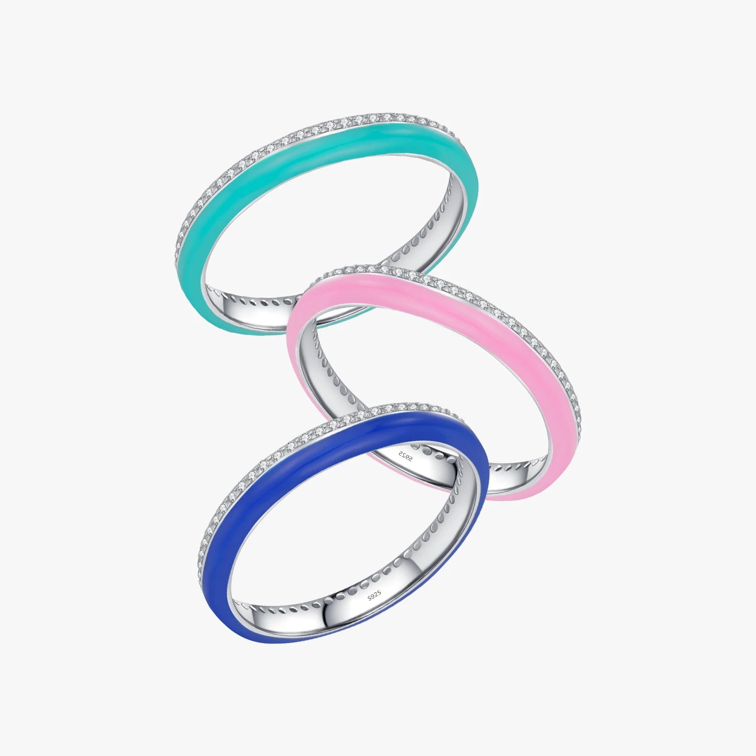 925 Sterling Silver High-fashion Klein Blue Enamel Rings Delicate Colorful Eternity Rings Bands for Women